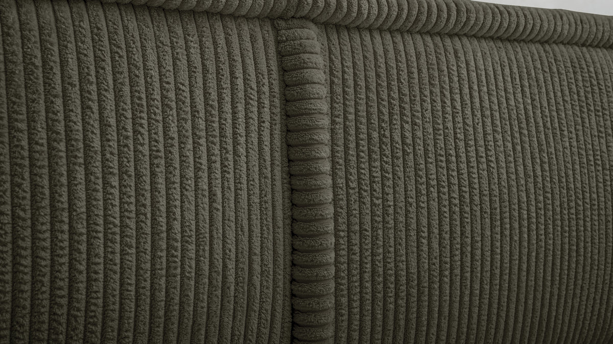 Gepolstertes Bett 160x200 cm Cordo mit Stauraum, Holzlattenrost, olivgrüner Cordstoff