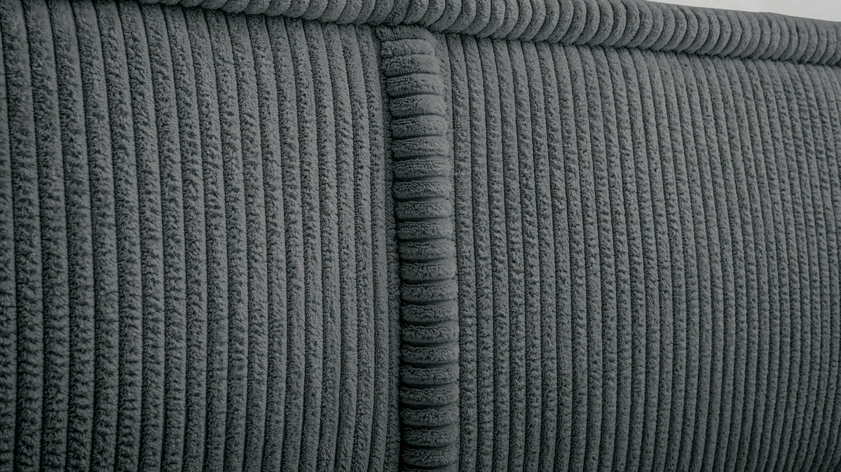 Lit tapissé 180x200 cm Cordo avec rangement, cadre en bois, velours côtelé gris