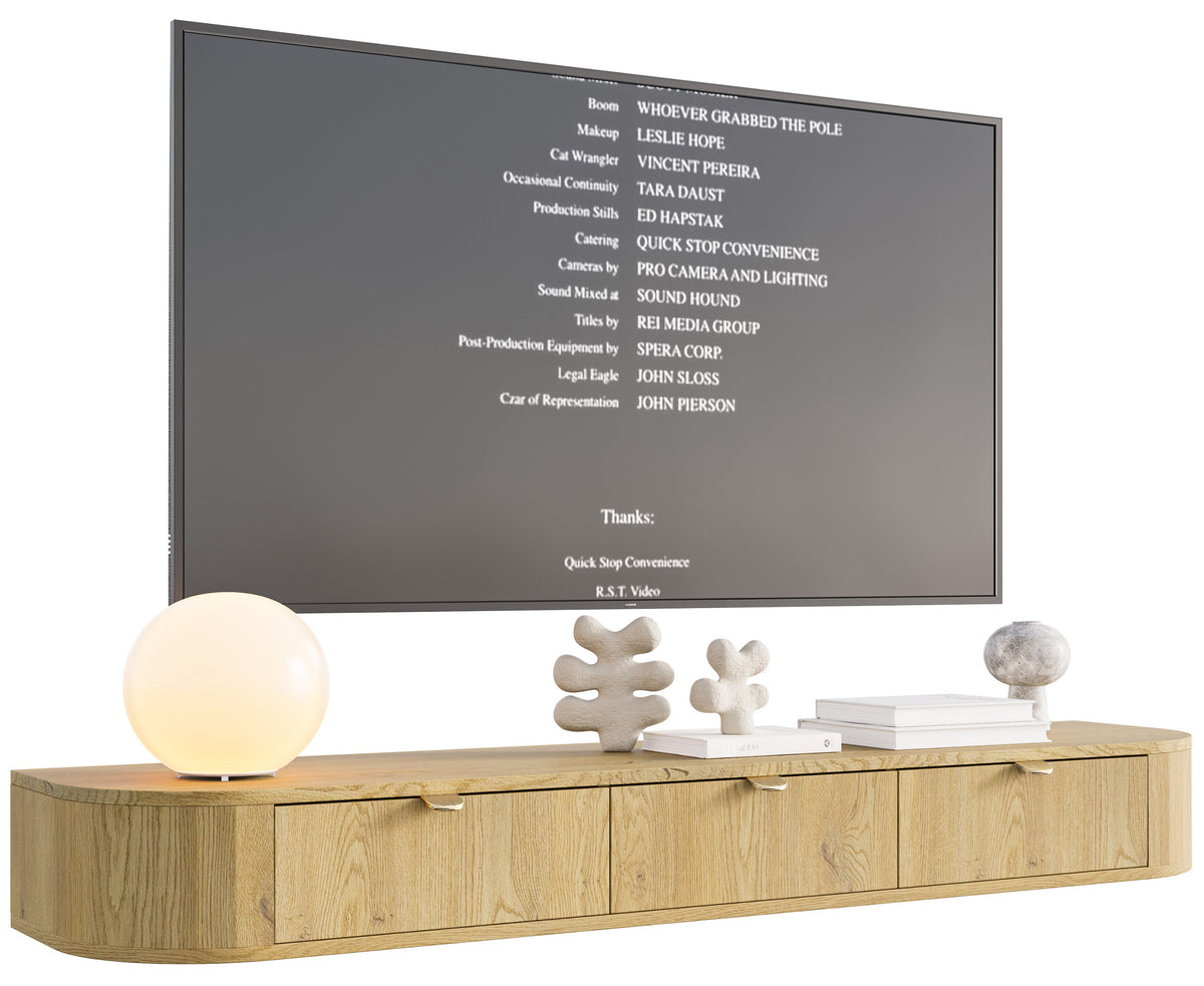 Meuble TV Coru Slim suspendu avec trois tiroirs 175 cm chêne Cremona Torro