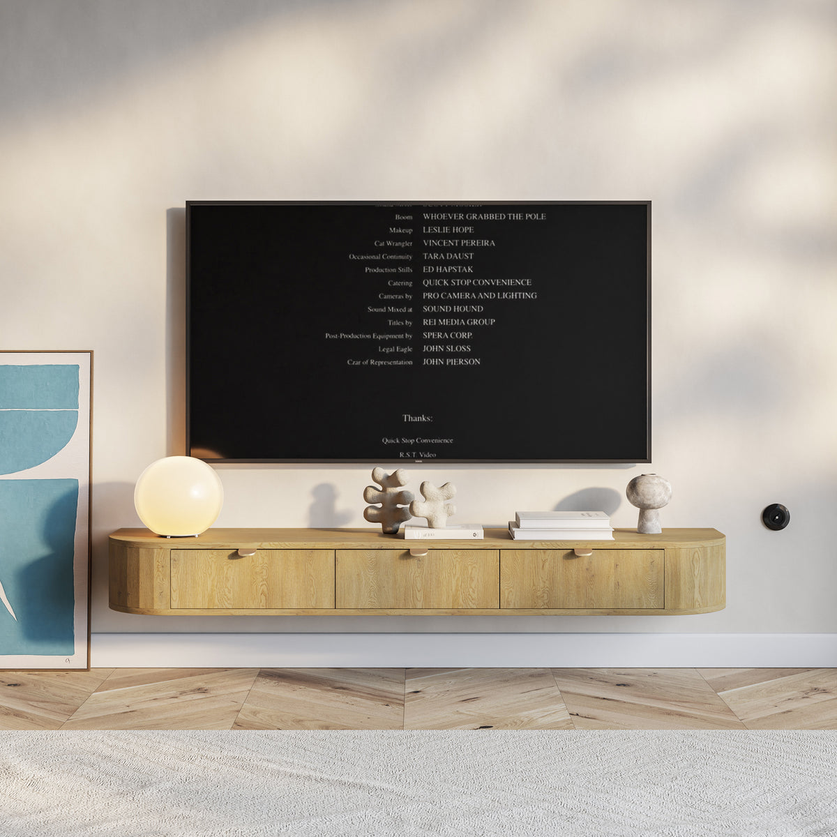 Meuble TV Coru Slim suspendu avec trois tiroirs 175 cm chêne Cremona Torro