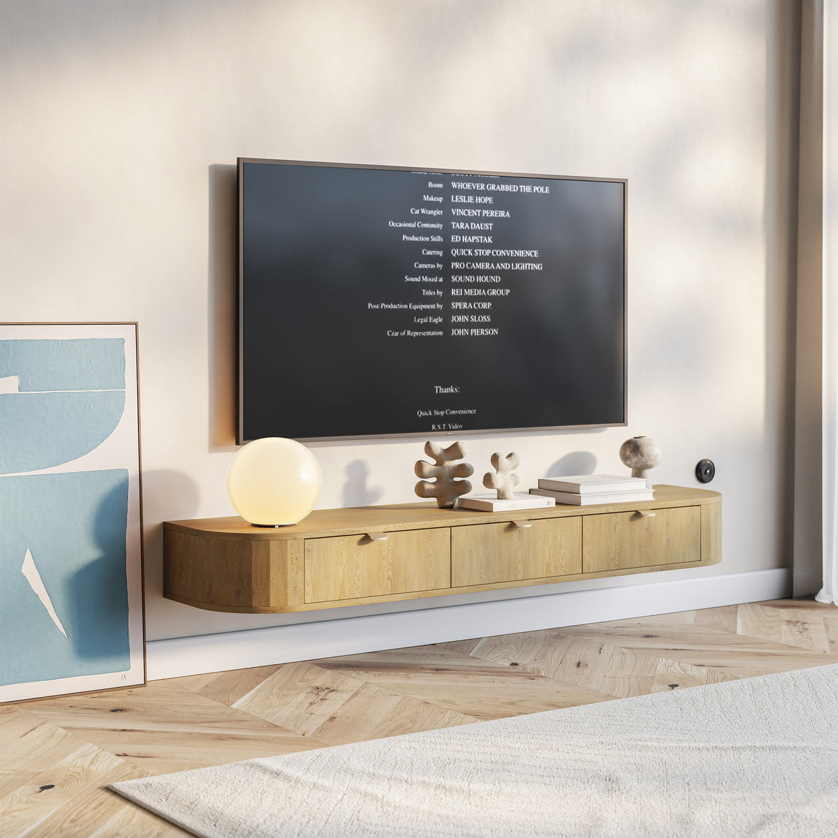 Meuble TV Coru Slim suspendu avec trois tiroirs 175 cm chêne Cremona Torro