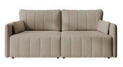 Canapé d'angle convertible Pierra avec coffre, velours beige hydrofuge