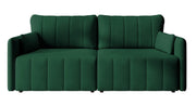 Canapé d'angle convertible Pierra avec coffre, velours hydrofuge vert foncé