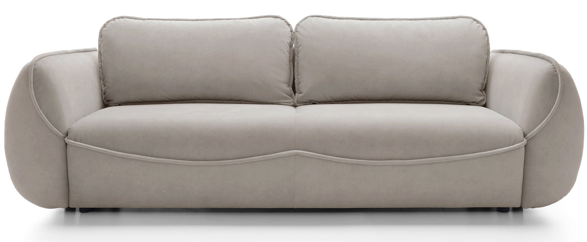 Drei-Sitzer-Schlafsofa Cutie mit Stauraum, beige, pflegeleichter Samtstoff
