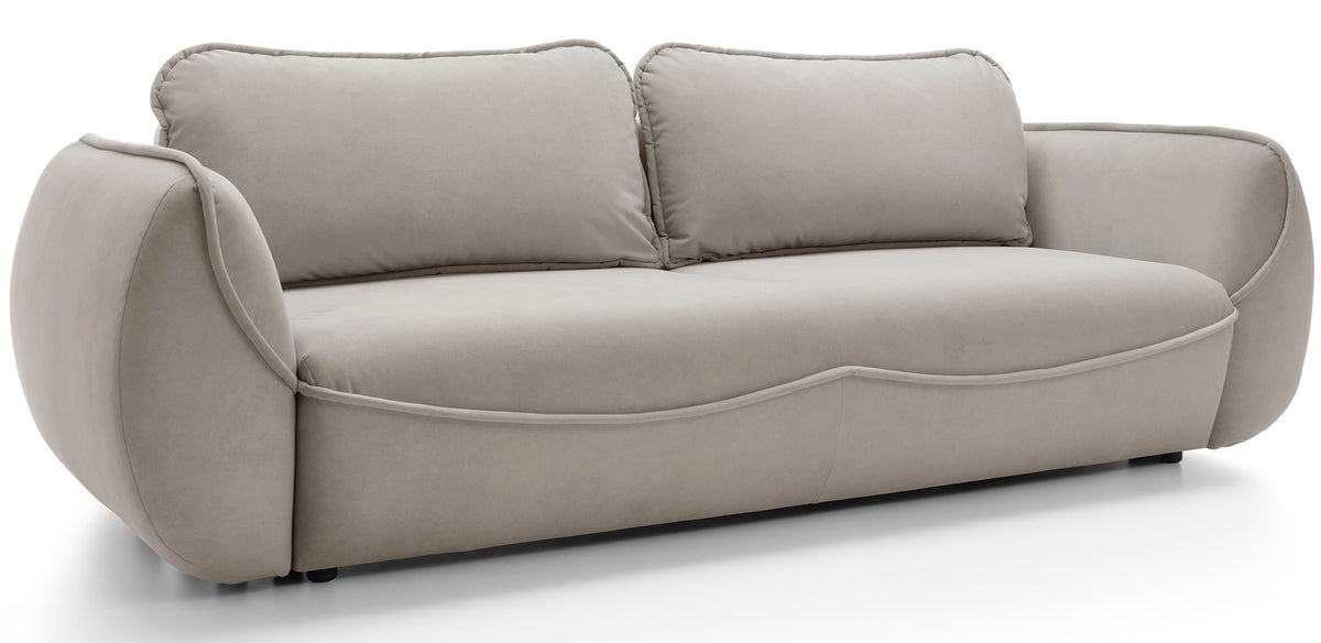 Canapé convertible 3 places Cutie avec coffre beige en velours facile à nettoyer