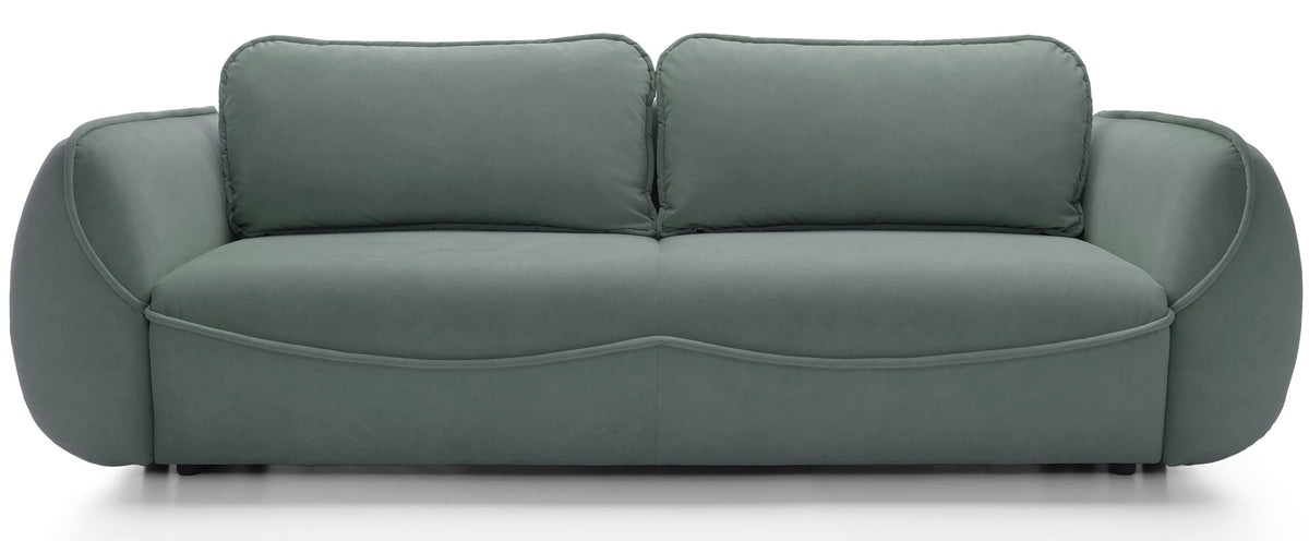 Drei-Sitzer-Schlafsofa Cutie mit Stauraum, Salbeigrüner Velours, pflegeleicht