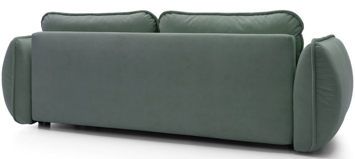 Drei-Sitzer-Schlafsofa Cutie mit Stauraum, Salbeigrüner Velours, pflegeleicht