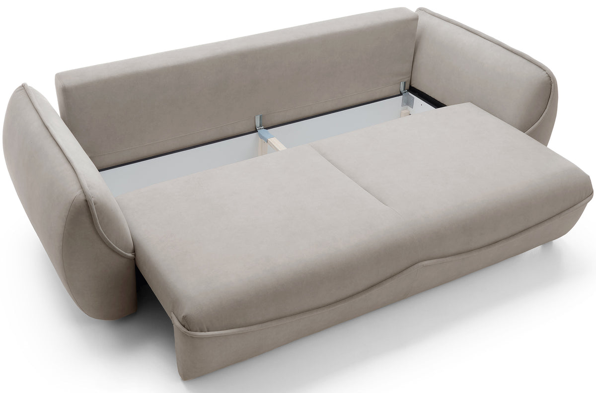 Canapé convertible 3 places Cutie avec coffre beige en velours facile à nettoyer