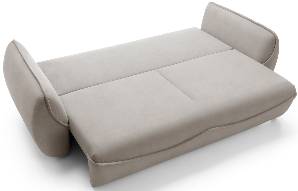 Canapé convertible 3 places Cutie avec coffre beige en velours facile à nettoyer
