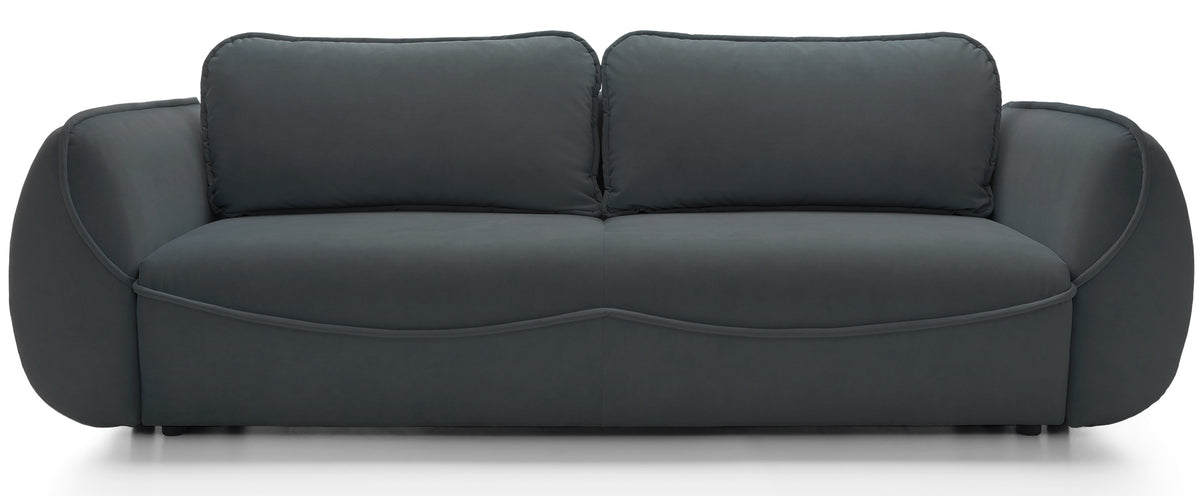Dreisitziges Schlafsofa Cutie mit Stauraum, Graphit, Velours, pflegeleicht