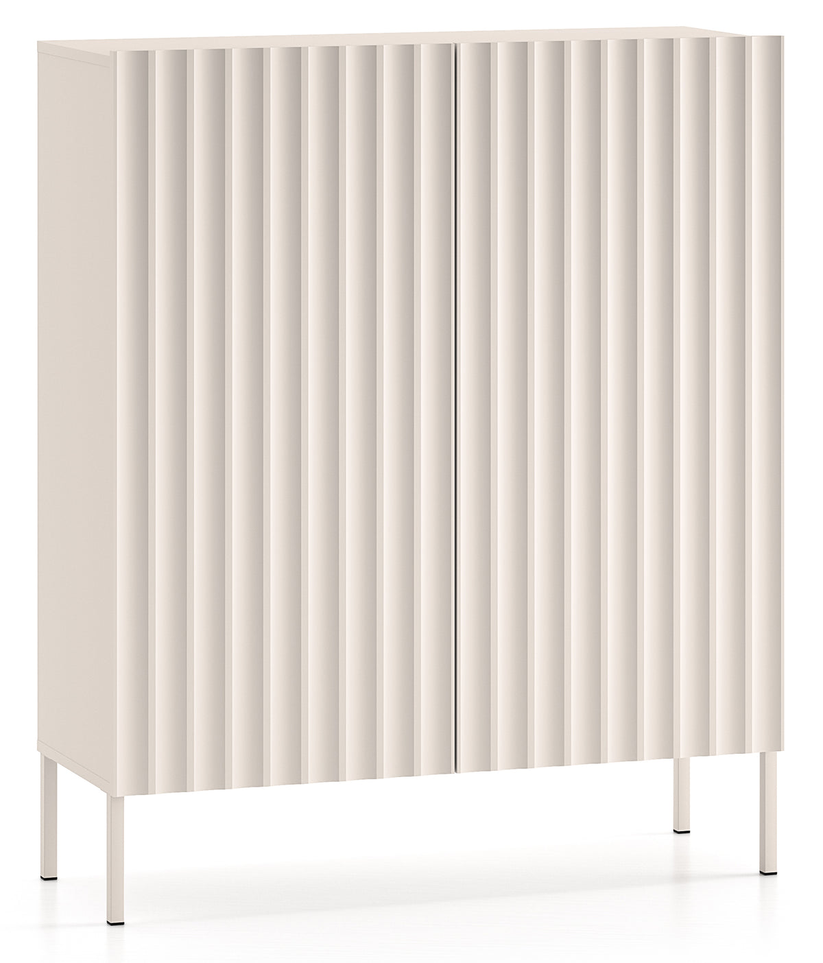 Commode haute à deux portes Derriva avec façades rainurées 100 cm cachemire
