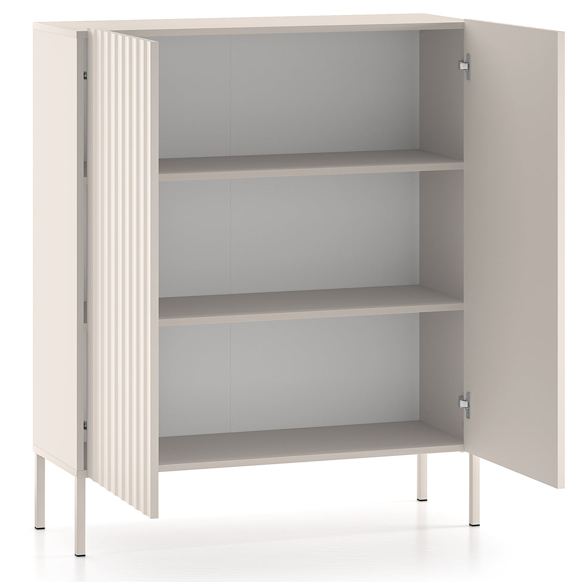 Commode haute à deux portes Derriva avec façades rainurées 100 cm cachemire