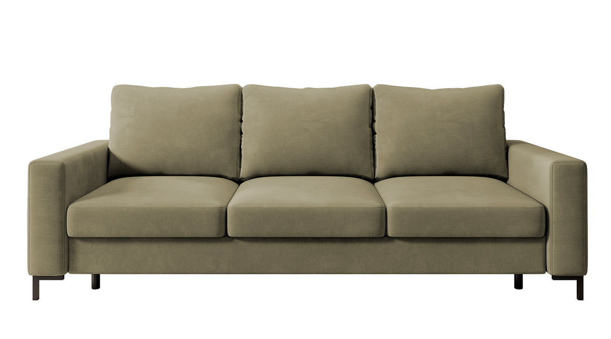 Dreisitziges ausklappbares Sofa Mokpeo mit Stauraum, dunkelbeige Samtvelours