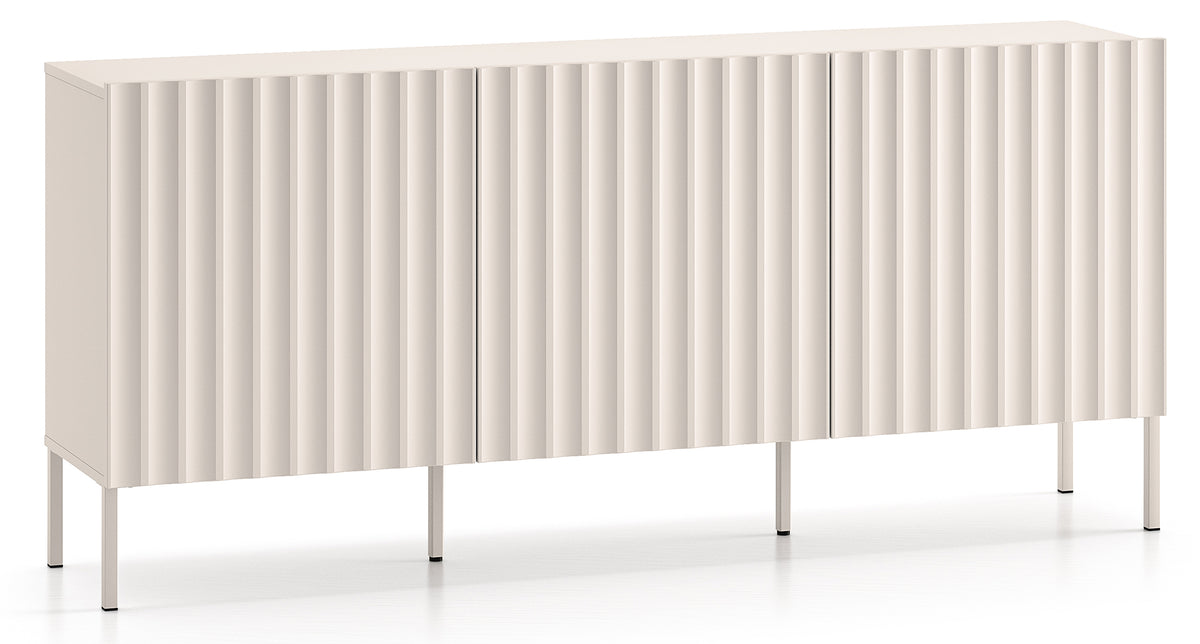 Commode trois portes Derriva avec façades rainurées 170 cm cachemire