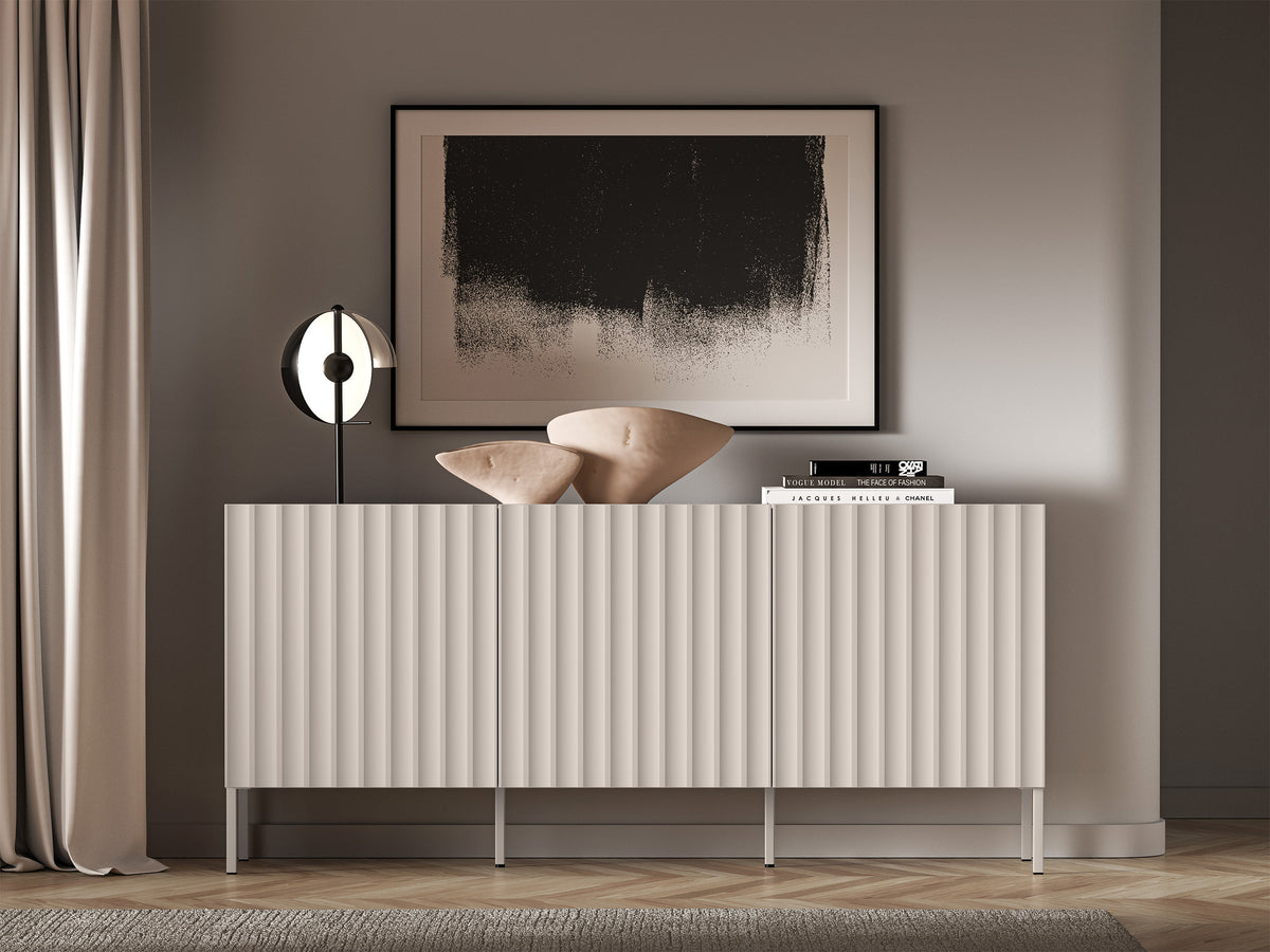 Drehtür-Kommode Derriva mit gerillten Fronten, 170 cm, Kaschmir