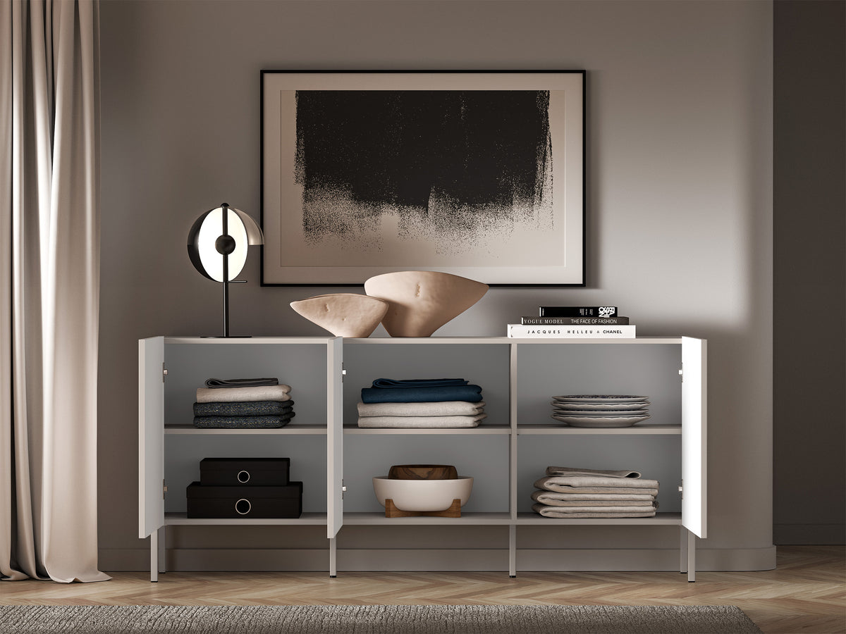 Commode trois portes Derriva avec façades rainurées 170 cm cachemire