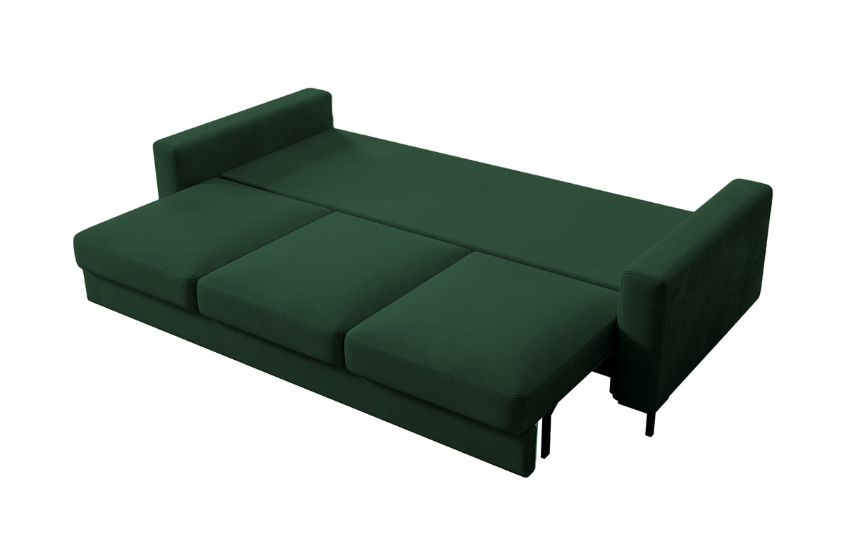 Canapé convertible 3 places Mokpeo avec rangement, velours vert facile à nettoyer