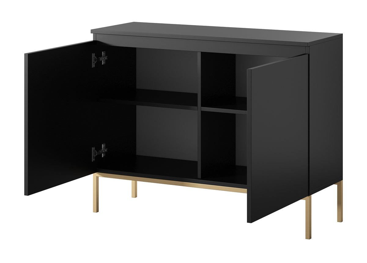 Commode 2 portes Bemmi 100 cm noire avec pieds dorés
