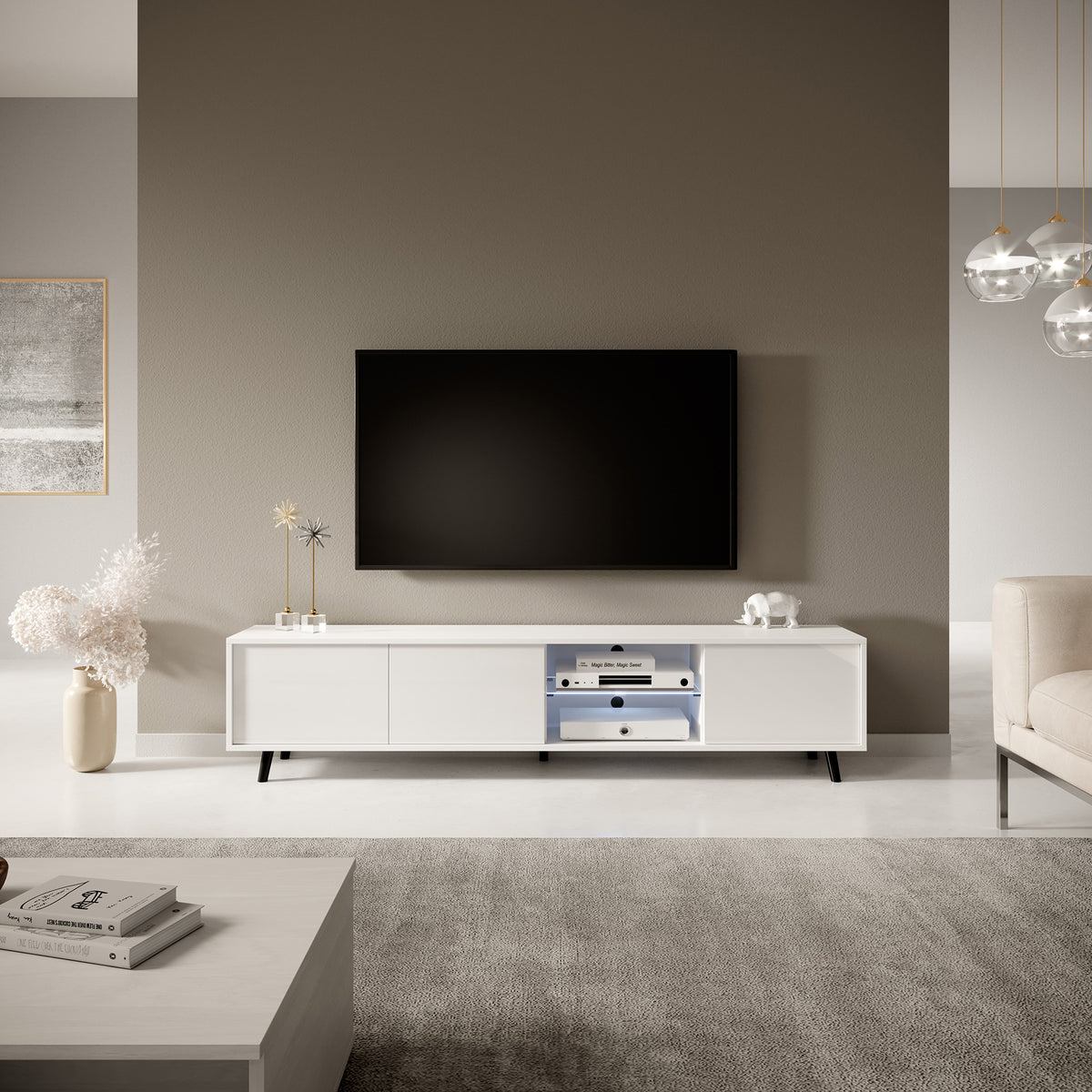 Meuble TV Galhad Blanc mat / Blanc brillant
