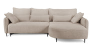 Canapé d'angle Oblivio avec fonction couchage, forme en L, rangement, tissu chenille beige clair, côté droit