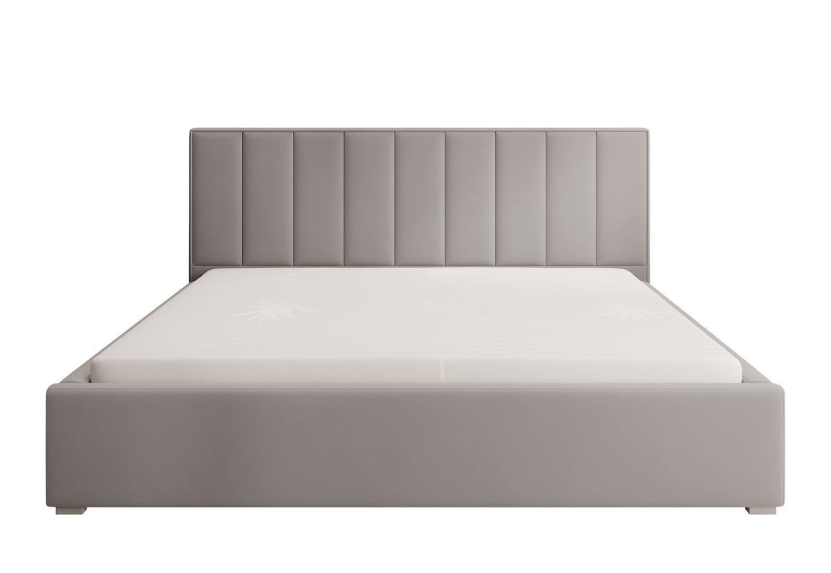 Lit tapissé 140x200 cm Rinus beige clair en tissu hydrofuge