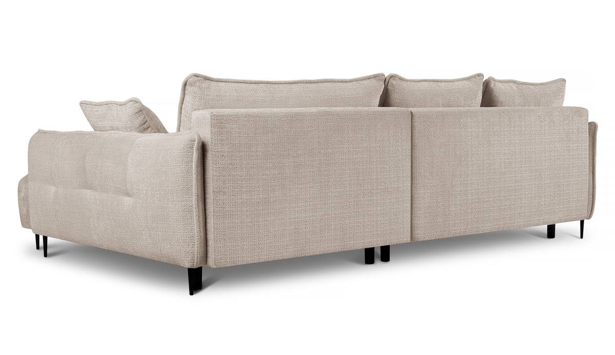 Canapé d'angle Oblivio avec fonction couchage, forme en L, rangement, tissu chenille beige clair, côté droit