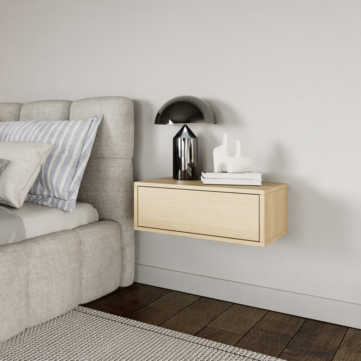 Table de chevet Framme suspendue avec tiroir 50 cm chêne Lindberg