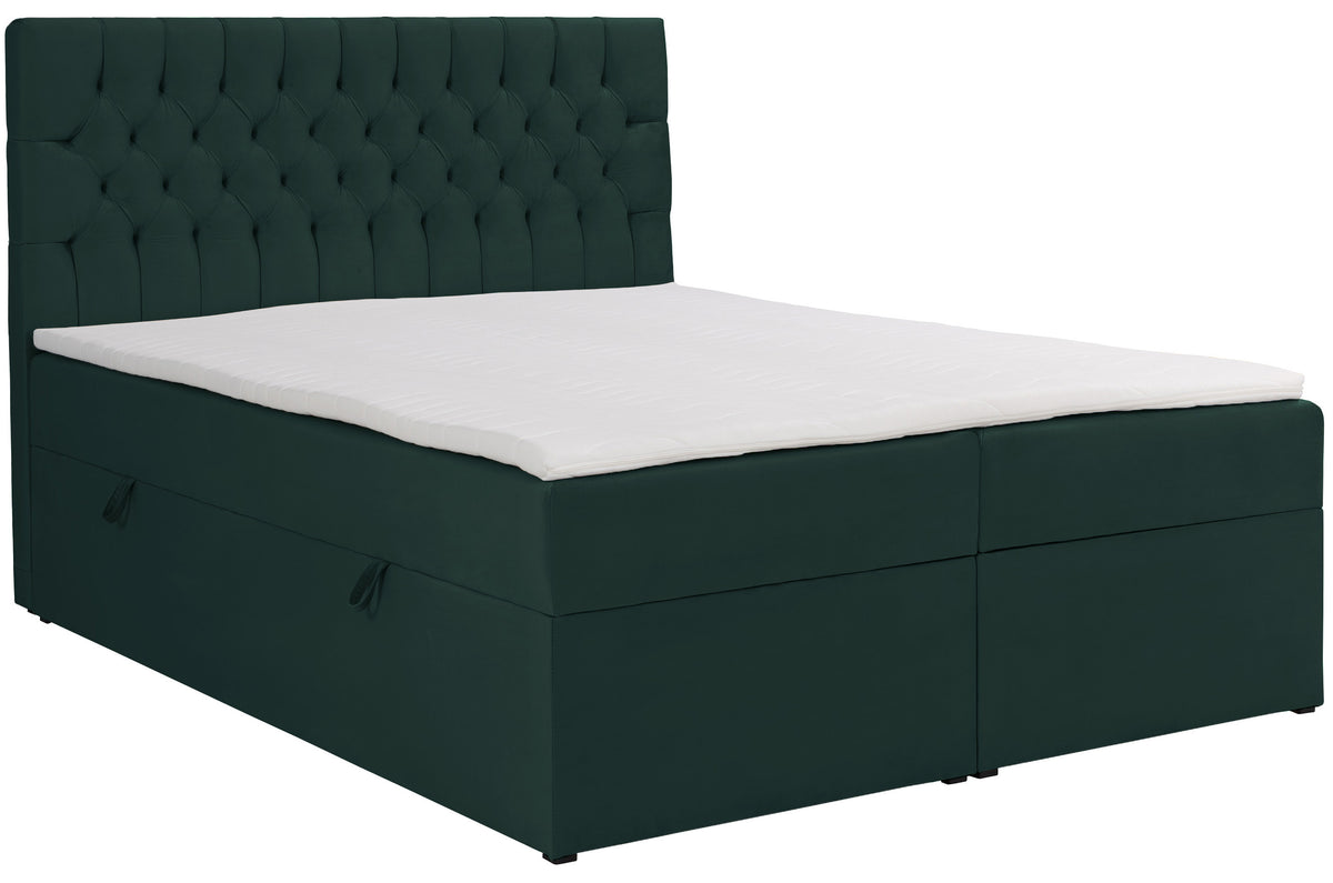 Lit continental 140x200 cm Daissy avec rangements et surmatelas velours vert bouteille