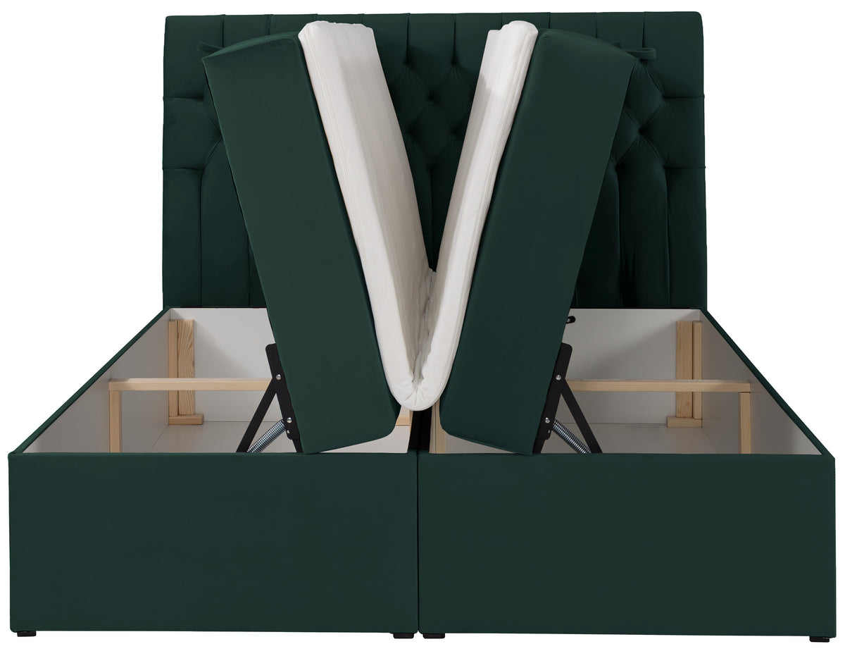 Lit continental 140x200 cm Daissy avec rangements et surmatelas velours vert bouteille
