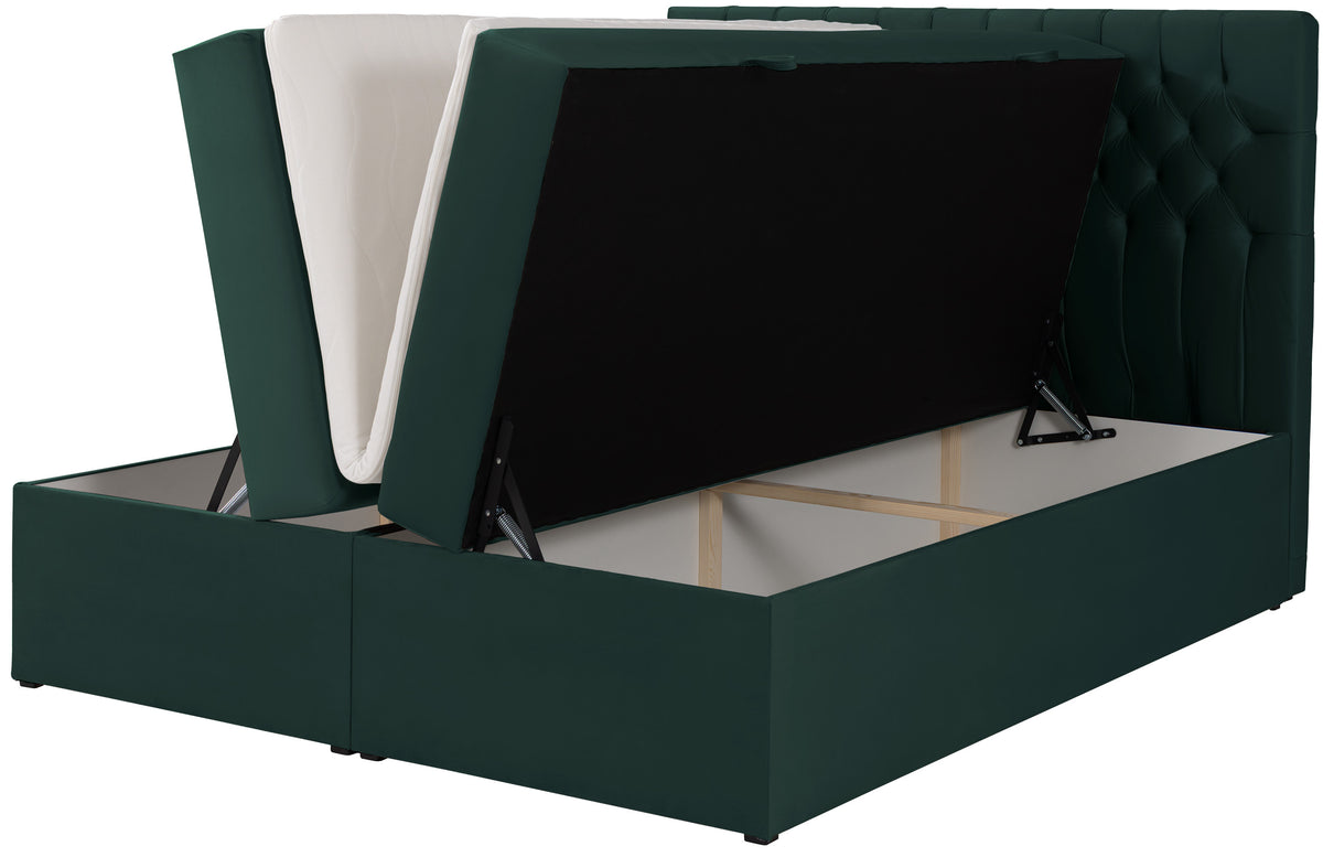 Lit continental 140x200 cm Daissy avec rangements et surmatelas velours vert bouteille