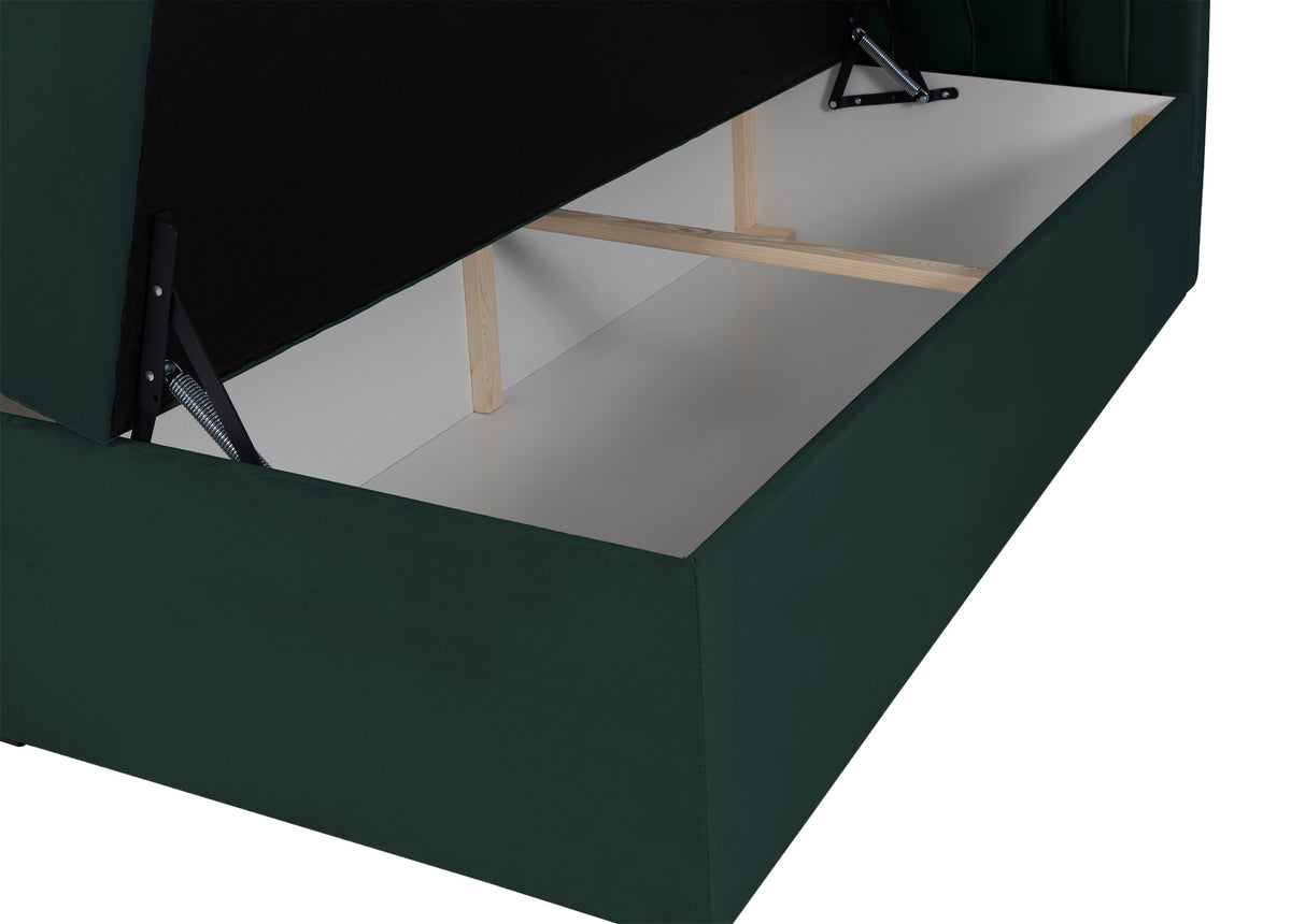 Lit continental 140x200 cm Daissy avec rangements et surmatelas velours vert bouteille