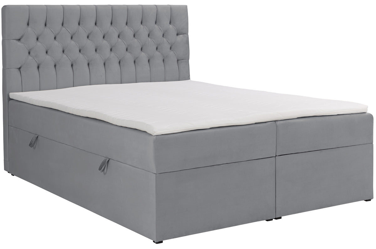 Lit continental 160x200 cm Daissy avec rangements et surmatelas en velours gris