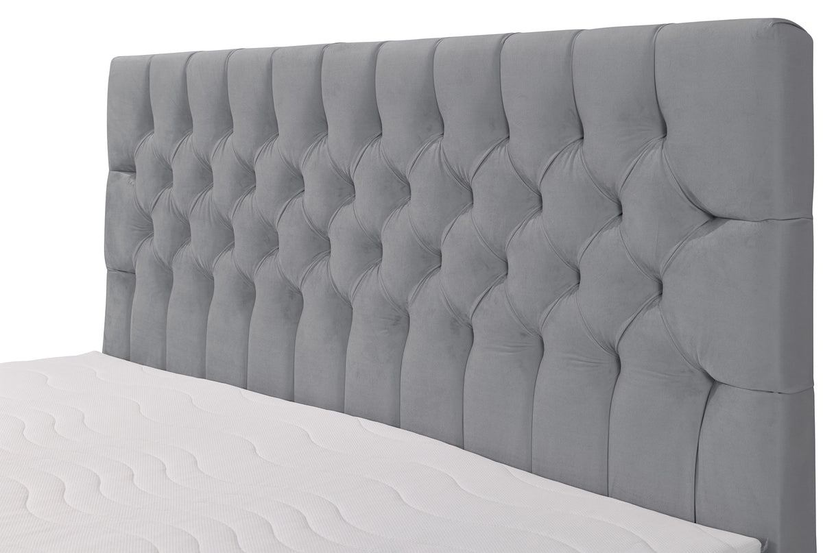 Lit continental 160x200 cm Daissy avec rangements et surmatelas en velours gris