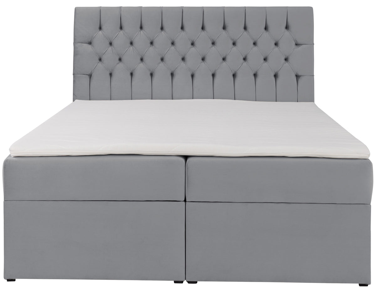 Lit continental 160x200 cm Daissy avec rangements et surmatelas en velours gris