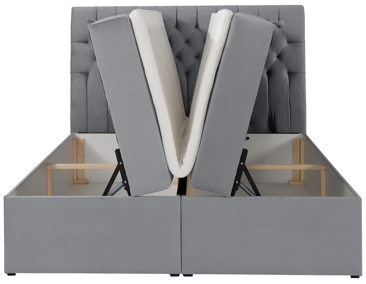 Lit continental 160x200 cm Daissy avec rangements et surmatelas en velours gris