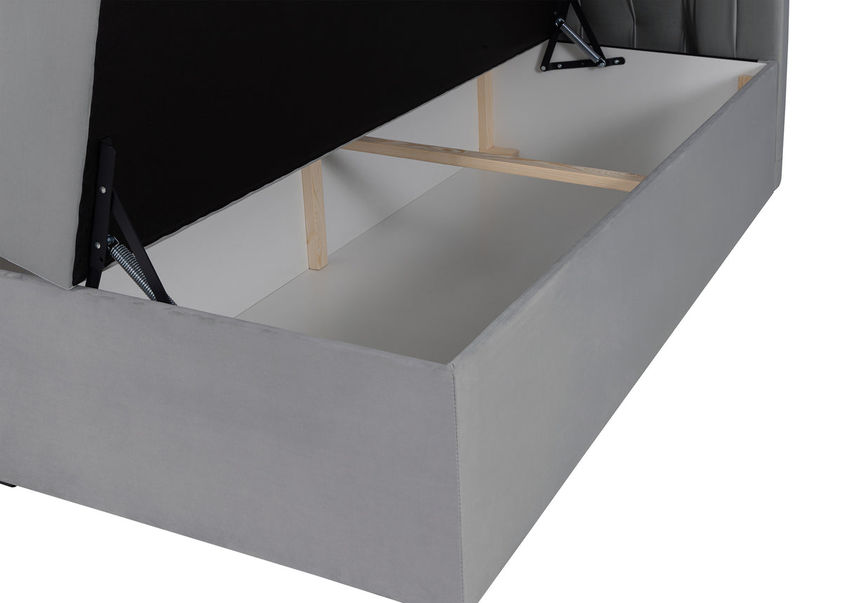 Lit continental 160x200 cm Daissy avec rangements et surmatelas en velours gris