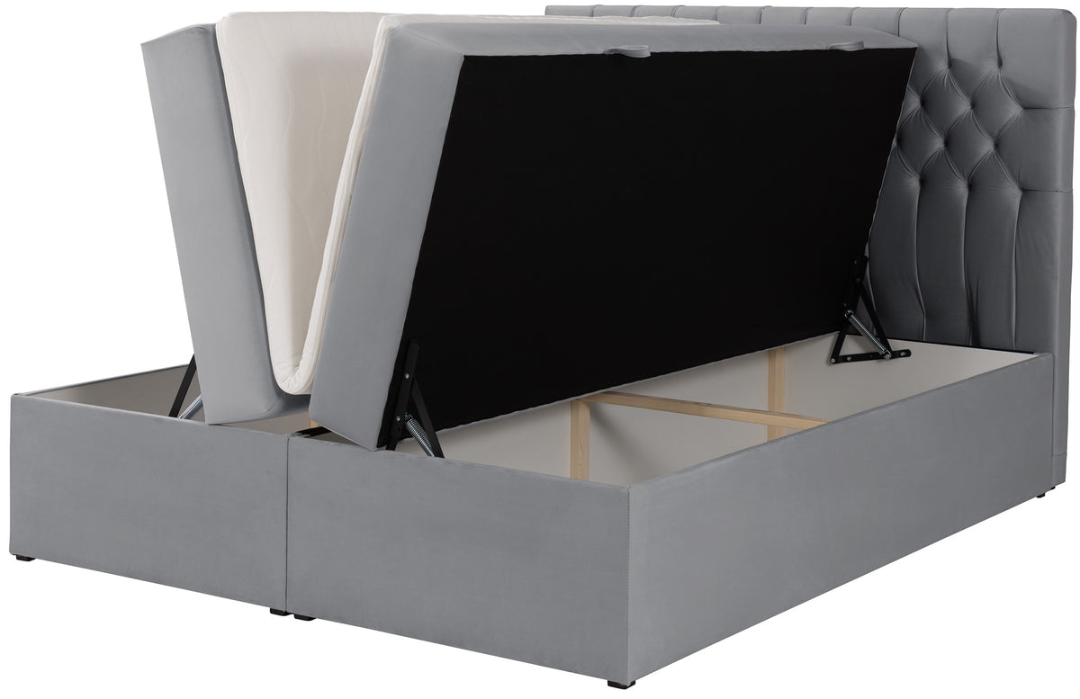 Lit continental 160x200 cm Daissy avec rangements et surmatelas en velours gris
