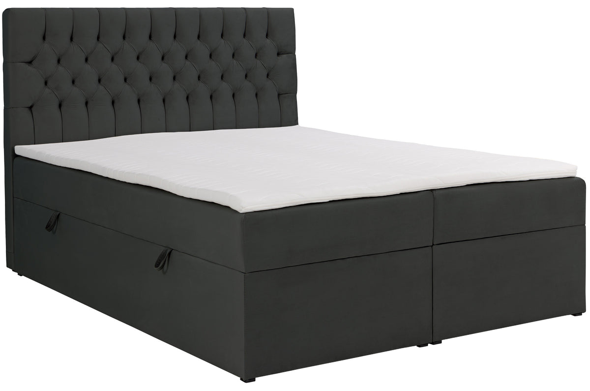 Lit continental 180x200 cm Daissy avec rangements et surmatelas en velours gris foncé