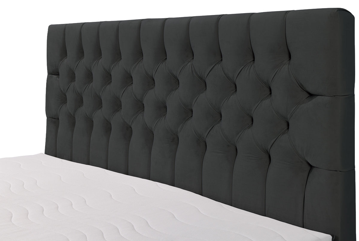 Lit continental 180x200 cm Daissy avec rangements et surmatelas en velours gris foncé