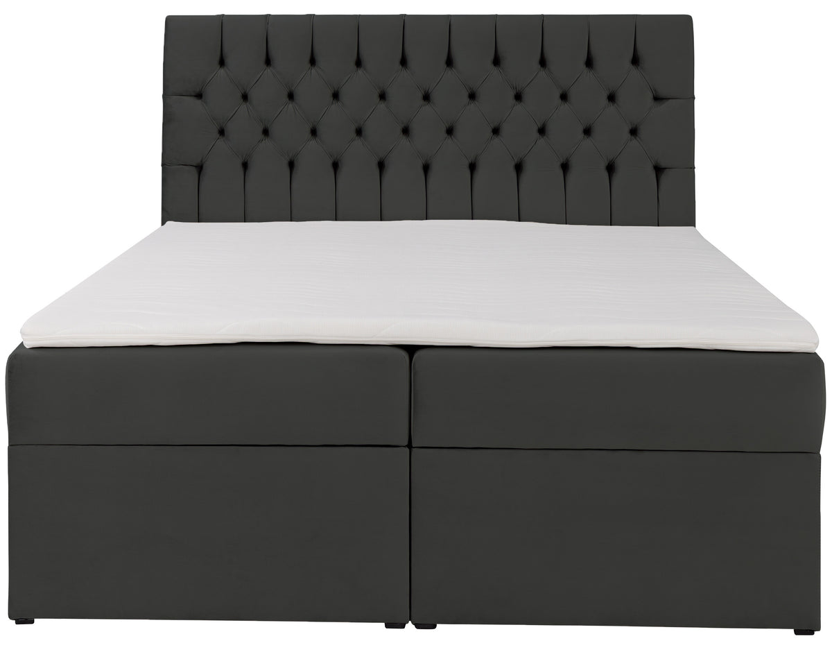 Lit continental 180x200 cm Daissy avec rangements et surmatelas en velours gris foncé