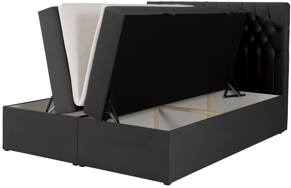 Lit continental 180x200 cm Daissy avec rangements et surmatelas en velours gris foncé