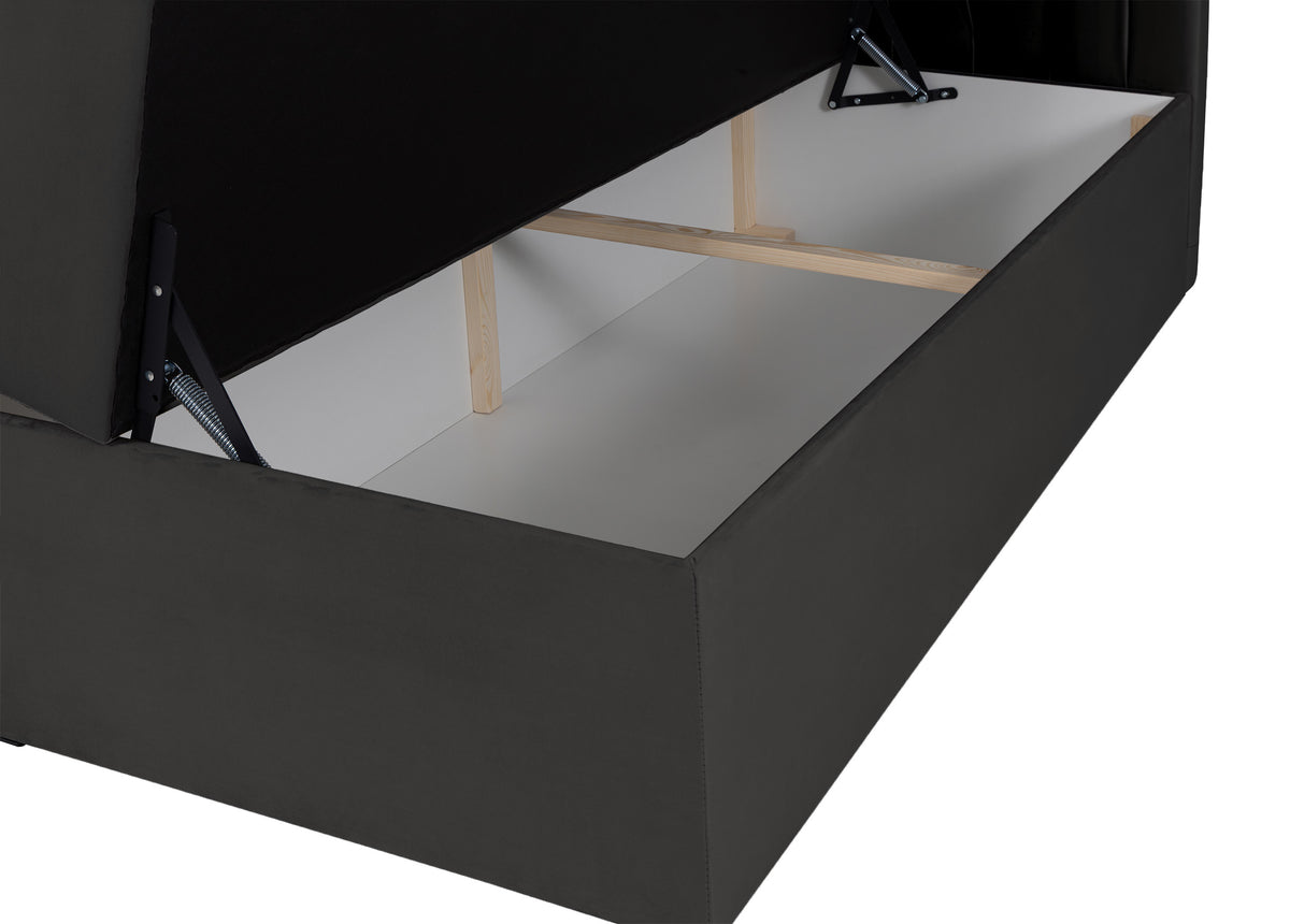 Lit continental 180x200 cm Daissy avec rangements et surmatelas en velours gris foncé