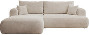 Canapé d'angle gauche Ovo Cord en velours côtelé beige clair avec fonction couchage et coffre de rangement