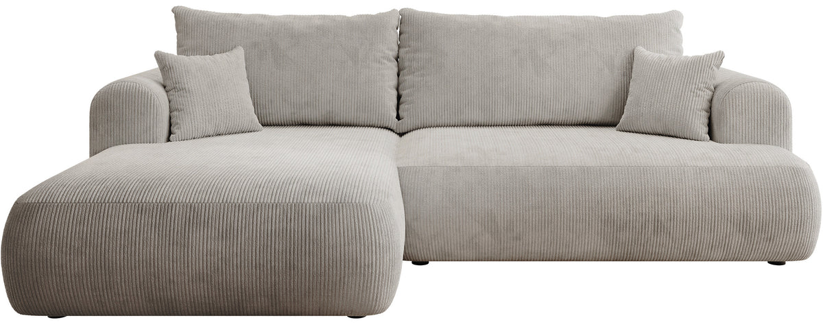 Ecksofa mit Schlaffunktion Ovo Cord, L-förmig, linksseitig, mit Stauraum, grau-beige Cordstoff