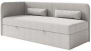Lit jeune 90x200 cm Calmmo gauche avec rangement, chenille hydrofuge gris clair