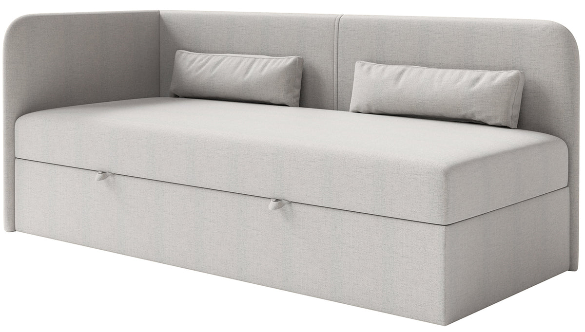 Lit jeune 90x200 cm Calmmo gauche avec rangement, chenille hydrofuge gris clair