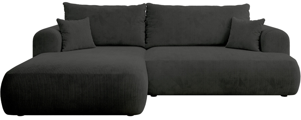 Canapé d'angle convertible Ovo Cord en L, côté gauche, avec rangement, velours côtelé gris foncé
