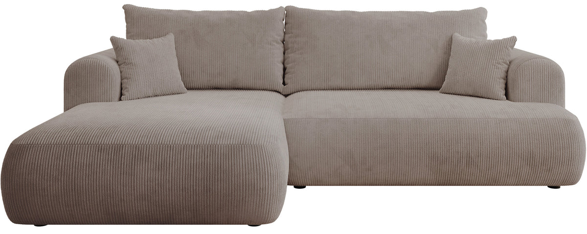Canapé d'angle convertible Ovo Cord en L, côté gauche, avec coffre de rangement, velours côtelé beige