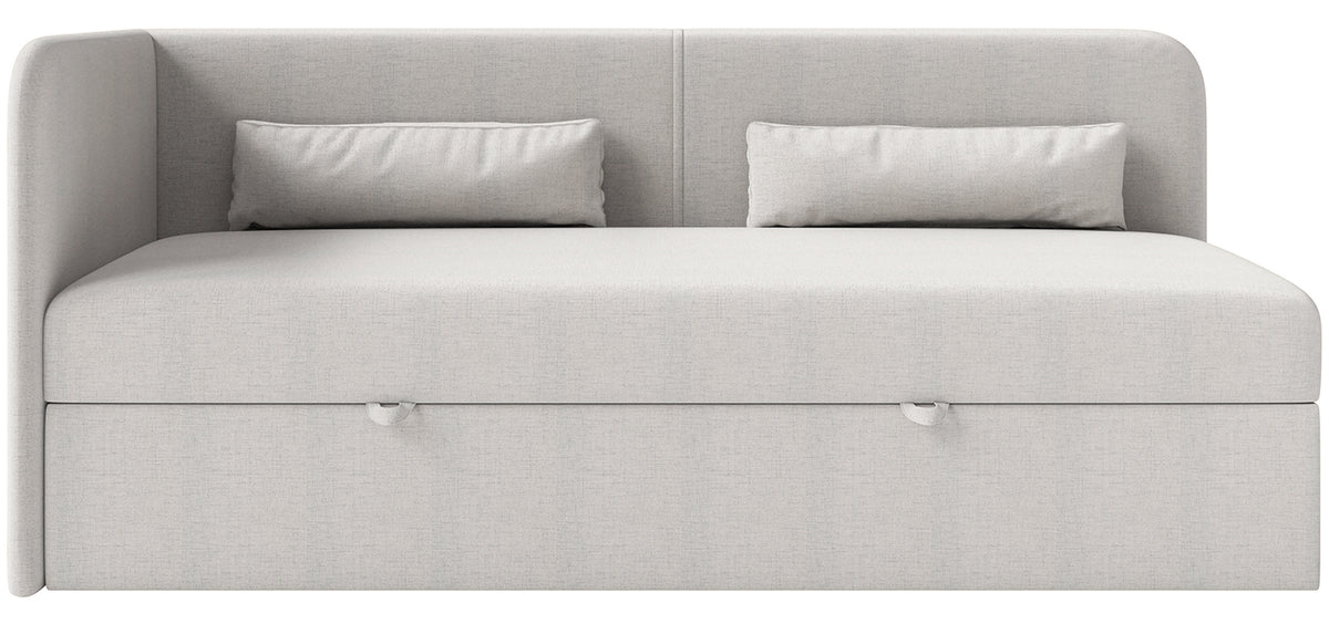 Lit jeune 90x200 cm Calmmo gauche avec rangement, chenille hydrofuge gris clair