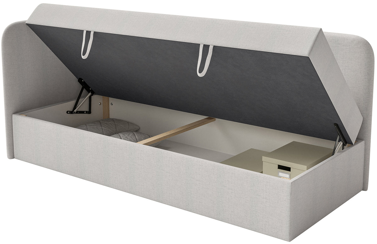 Lit jeune 90x200 cm Calmmo gauche avec rangement, chenille hydrofuge gris clair